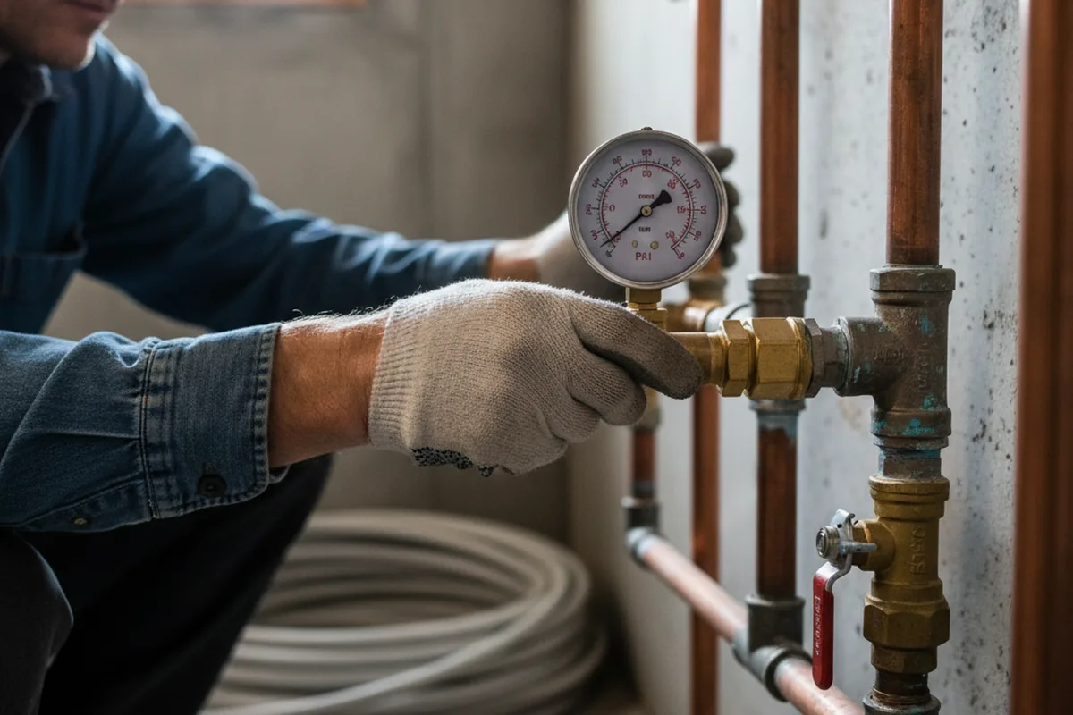 Pressure testing a repaired line during Water Line Repair in Viola